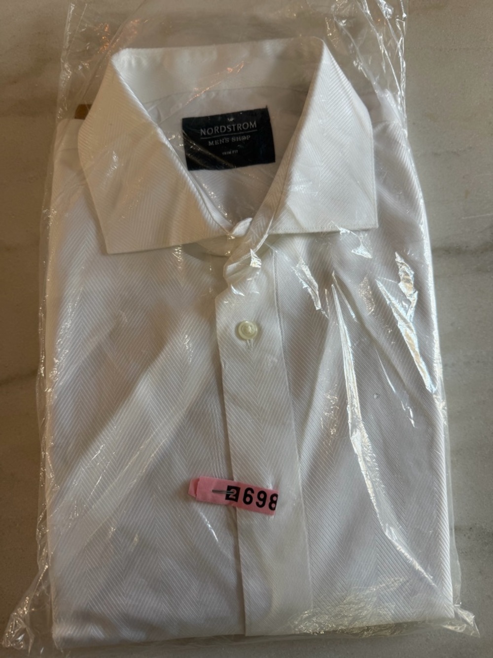 Nordstrom Men’s White Herringbone Dress Shirt - Trim Fir